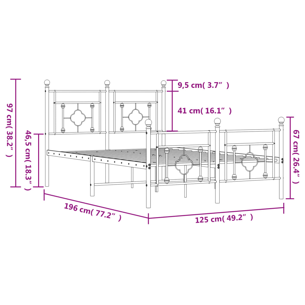 Giroletto con Testiera e Pediera Metallo Bianco 120x190 cm | homemem39