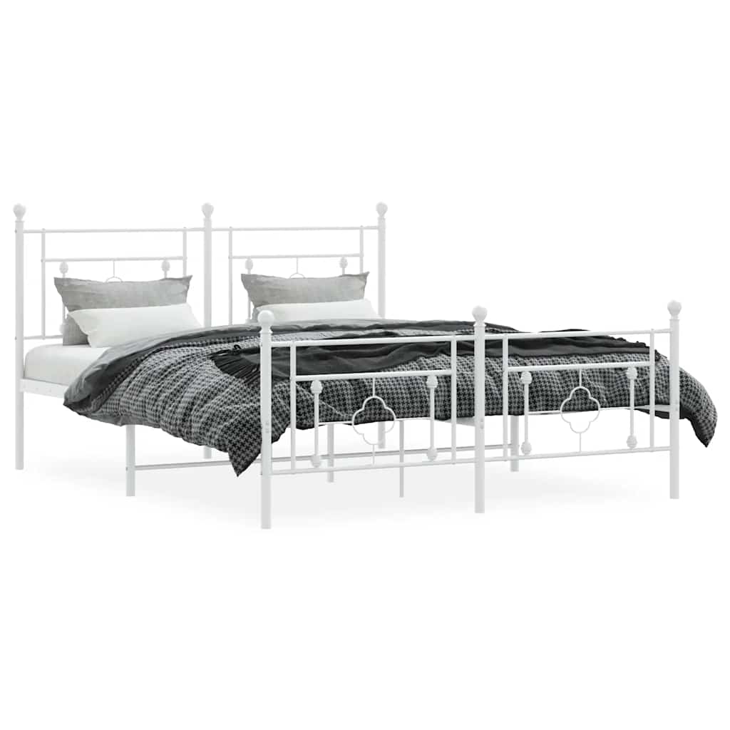 Giroletto con Testiera e Pediera Metallo Bianco 150x200 cm | homemem39
