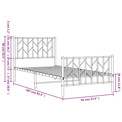 Giroletto con Testiera e Pediera Metallo Nero 90x200 cm | homemem39