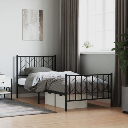 Giroletto con Testiera e Pediera Metallo Nero 90x200 cm | homemem39