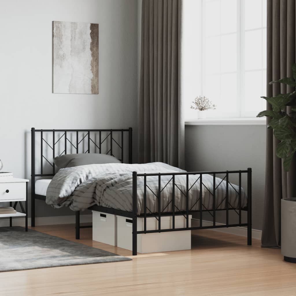 Giroletto con Testiera e Pediera Metallo Nero 100x190 cm | homemem39