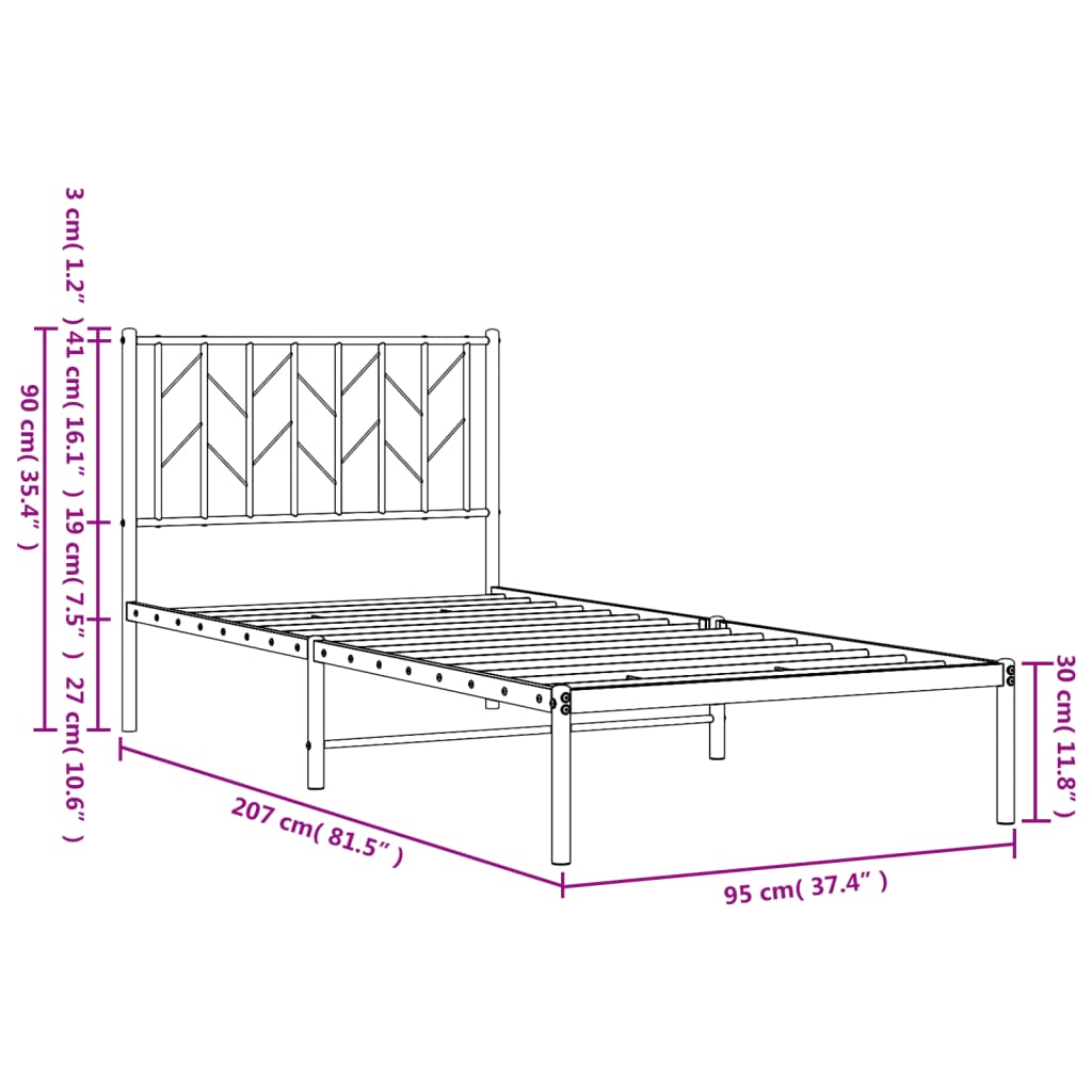 Giroletto con Testiera Metallo Bianco 90x200 cm | homemem39