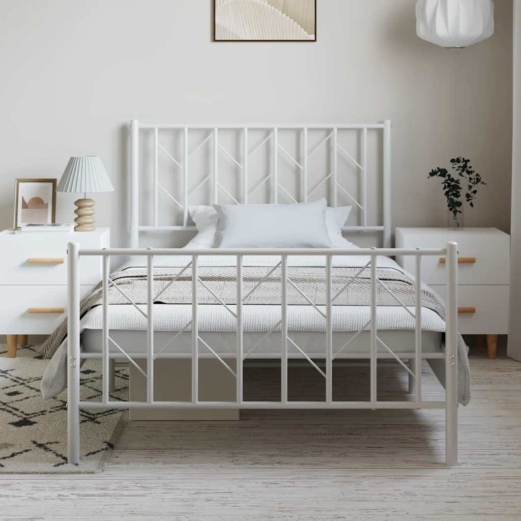 Giroletto con Testiera e Pediera Metallo Bianco 100x200 cm | homemem39