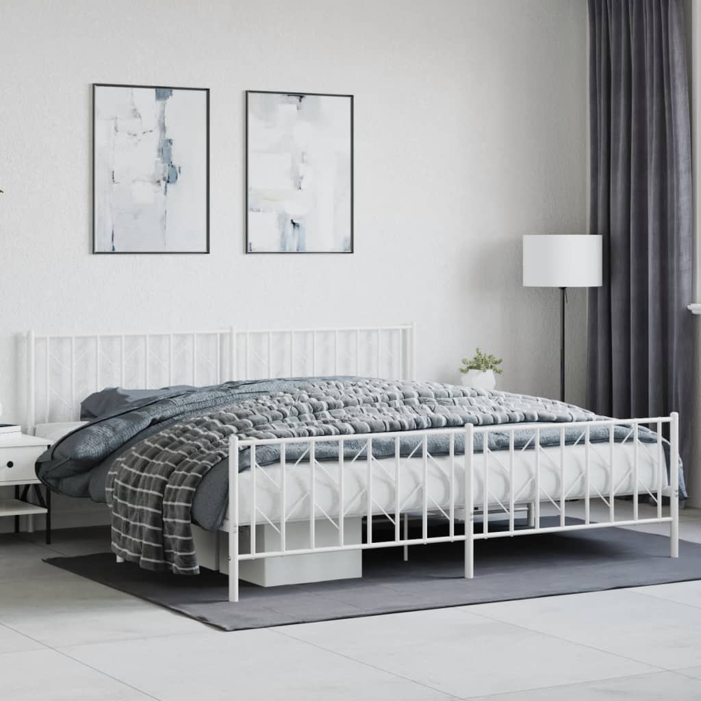 Giroletto con Testiera e Pediera Metallo Bianco 200x200 cm | homemem39