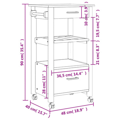Carrello da Cucina MONZA 48x40x90 cm in Legno Massello di Pino - homemem39