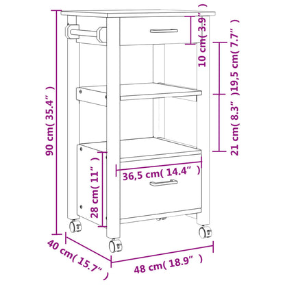 Carrello da Cucina MONZA 48x40x90 cm in Legno Massello di Pino - homemem39