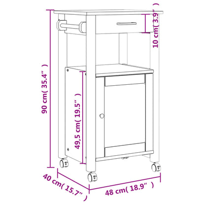 Carrello da Cucina MONZA 48x40x90 cm in Legno Massello di Pino