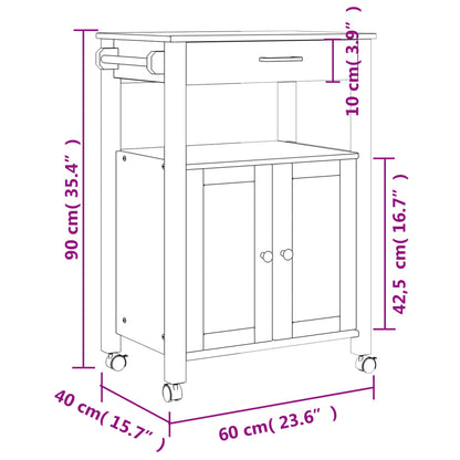 Carrello da Cucina MONZA 60x40x90 cm in Legno Massello di Pino