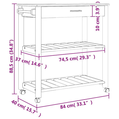 Carrello da Cucina MONZA 84x40x88,5 cm in Legno Massello di Pino
