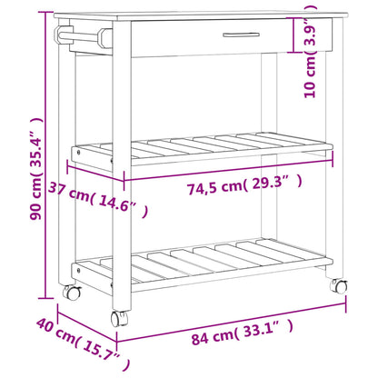 Carrello da Cucina MONZA 84x40x90 cm in Legno Massello di Pino - homemem39