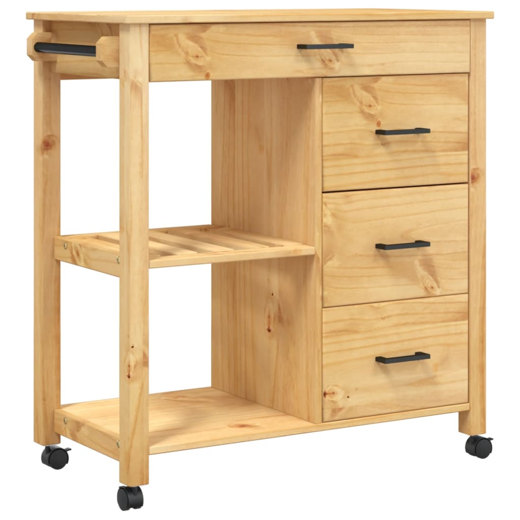 Carrello da Cucina MONZA 84x40x90 cm in Legno Massello di Pino - homemem39