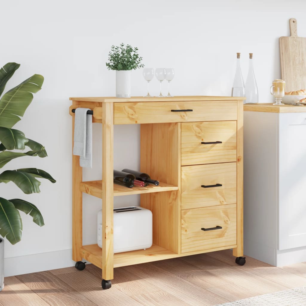 Carrello da Cucina MONZA 84x40x90 cm in Legno Massello di Pino - homemem39