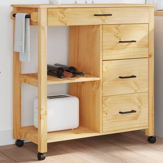 Carrello da Cucina MONZA 84x40x90 cm in Legno Massello di Pino - homemem39