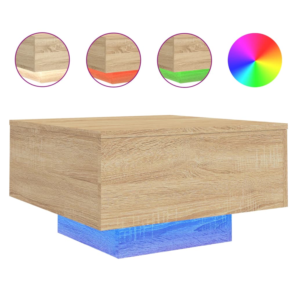 Tavolino da Soggiorno con Luci LED Rovere Sonoma 55x55x31 cm | homemem39
