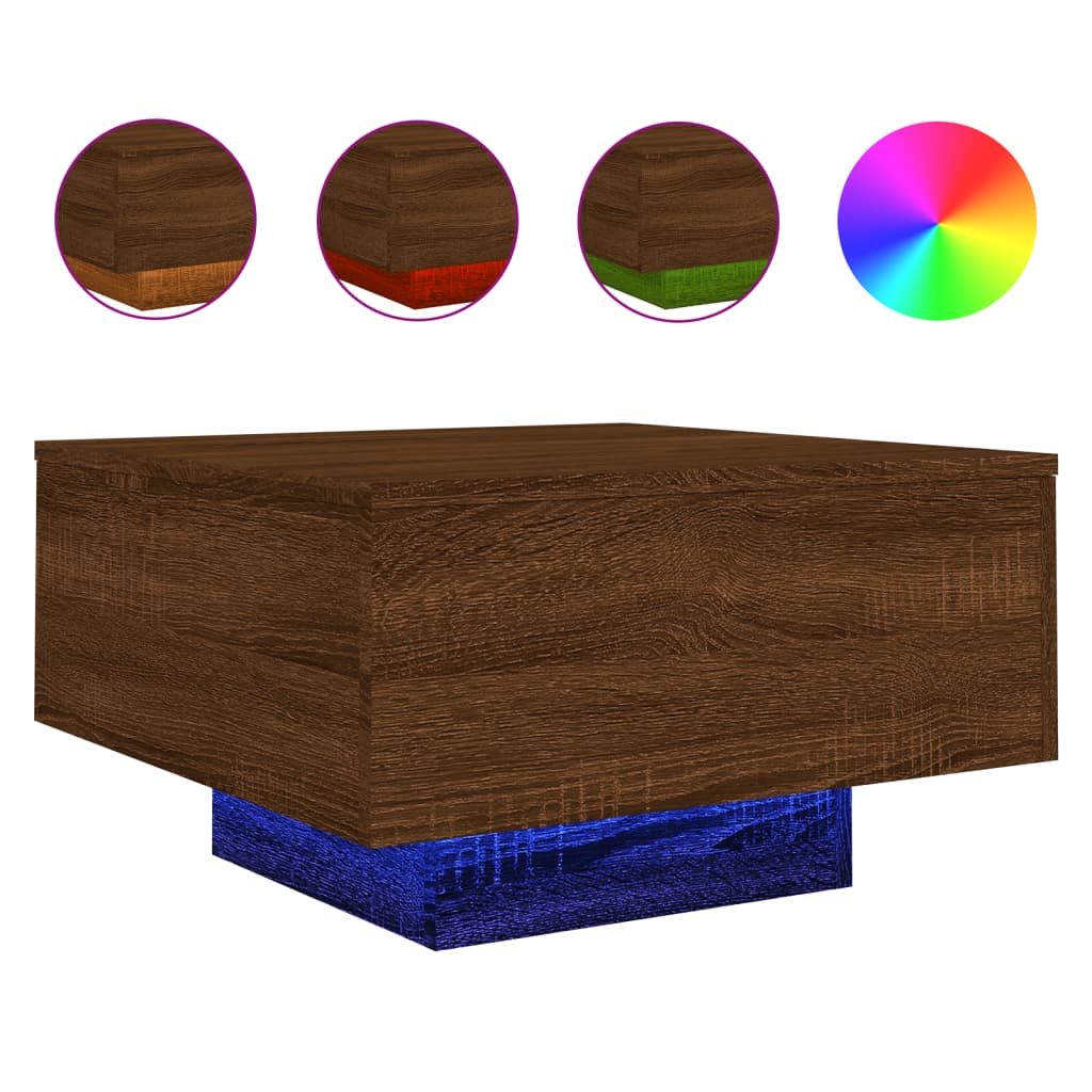 Tavolino da Soggiorno con Luci LED Rovere Marrone 55x55x31 cm | homemem39