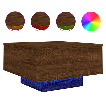 Tavolino da Soggiorno con Luci LED Rovere Marrone 55x55x31 cm | homemem39