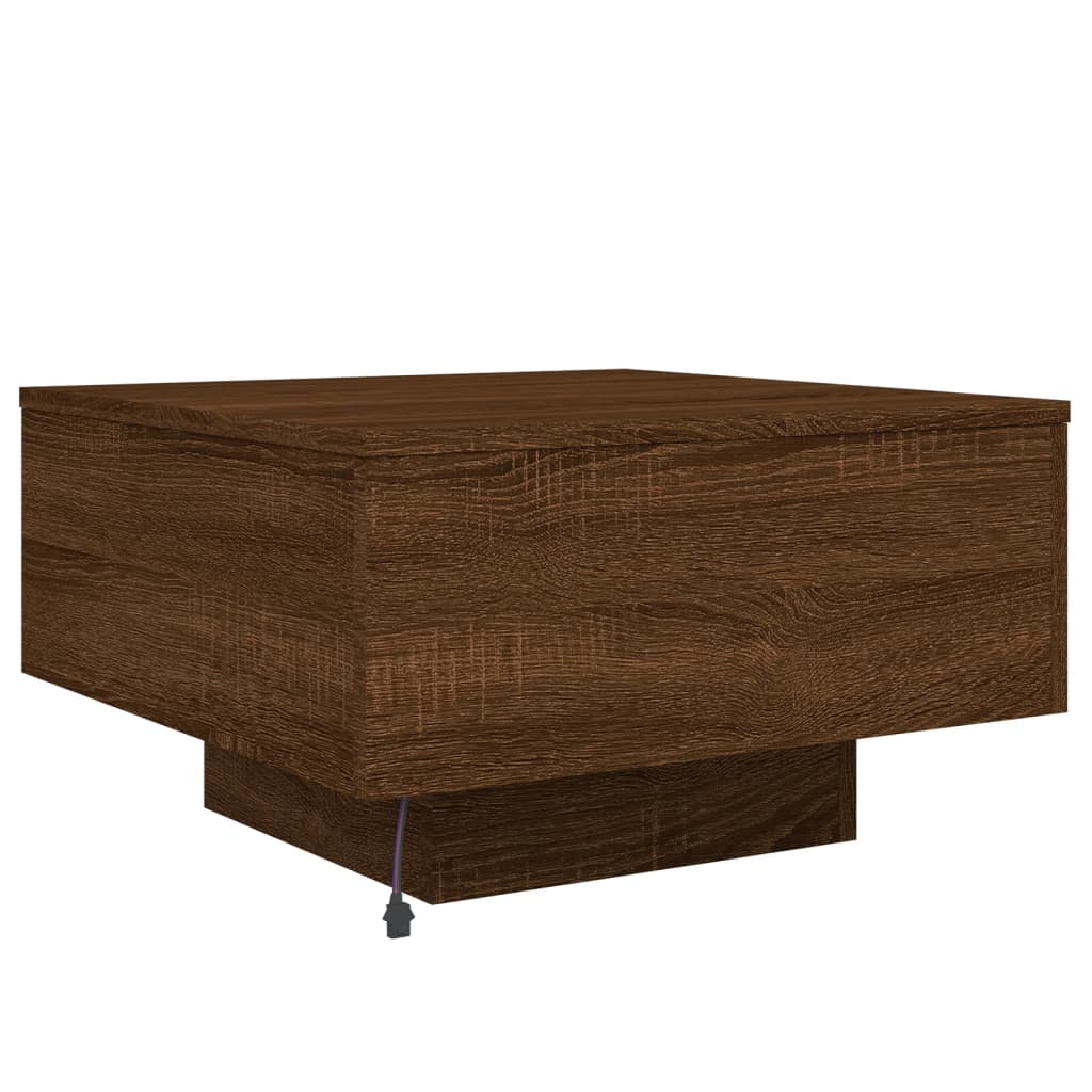 Tavolino da Soggiorno con Luci LED Rovere Marrone 55x55x31 cm | homemem39