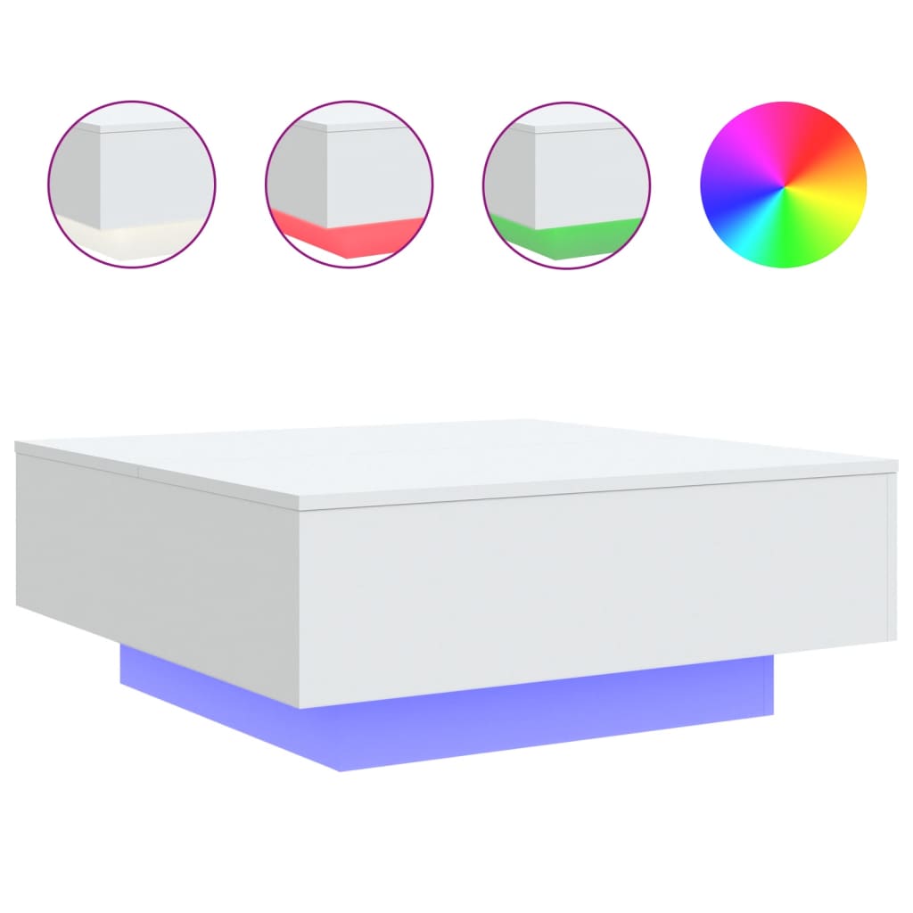Tavolino da Soggiorno con Luci LED Bianco 80x80x31 cm | homemem39