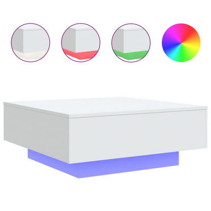 Tavolino da Soggiorno con Luci LED Bianco 80x80x31 cm | homemem39