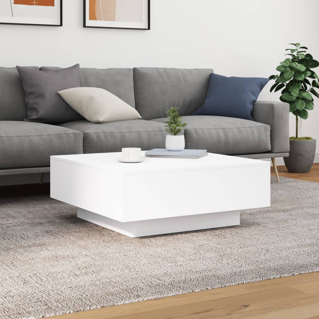 Tavolino da Soggiorno con Luci LED Bianco 80x80x31 cm | homemem39