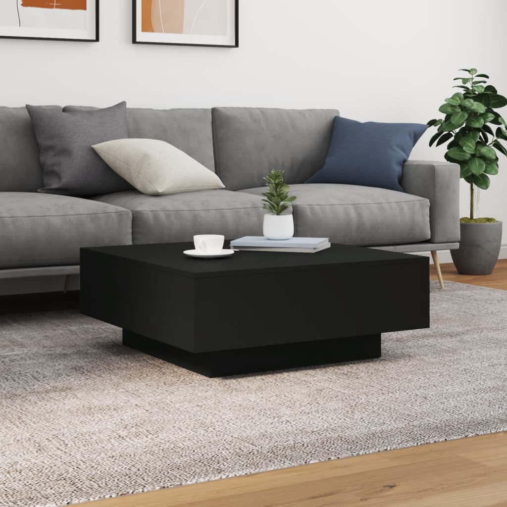 Tavolino da Soggiorno con Luci LED Nero 80x80x31 cm | homemem39