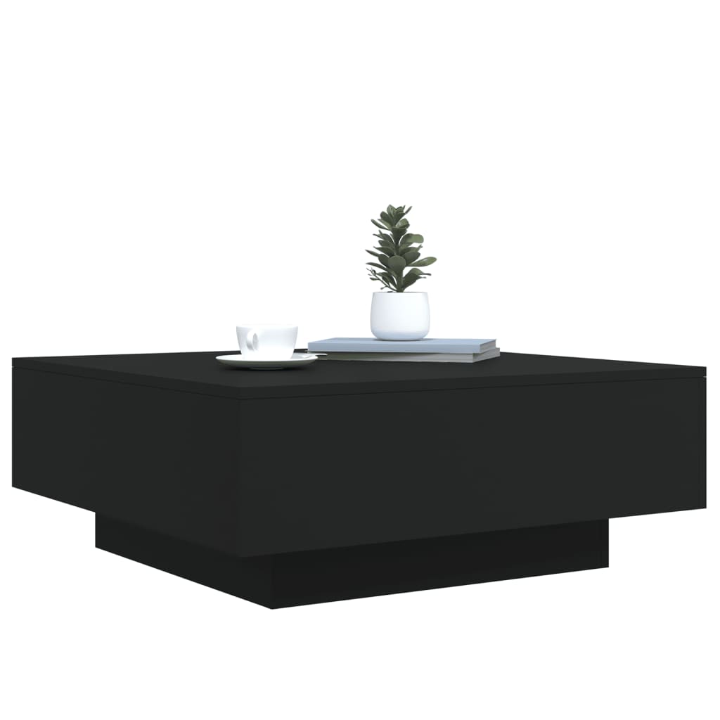 Tavolino da Soggiorno con Luci LED Nero 80x80x31 cm | homemem39