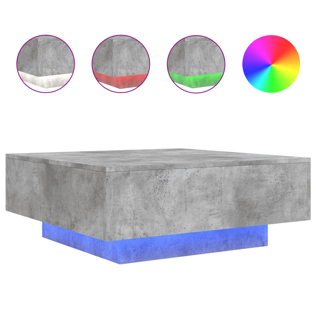 Tavolino da Soggiorno con Luci LED Grigio Cemento 80x80x31 cm | homemem39