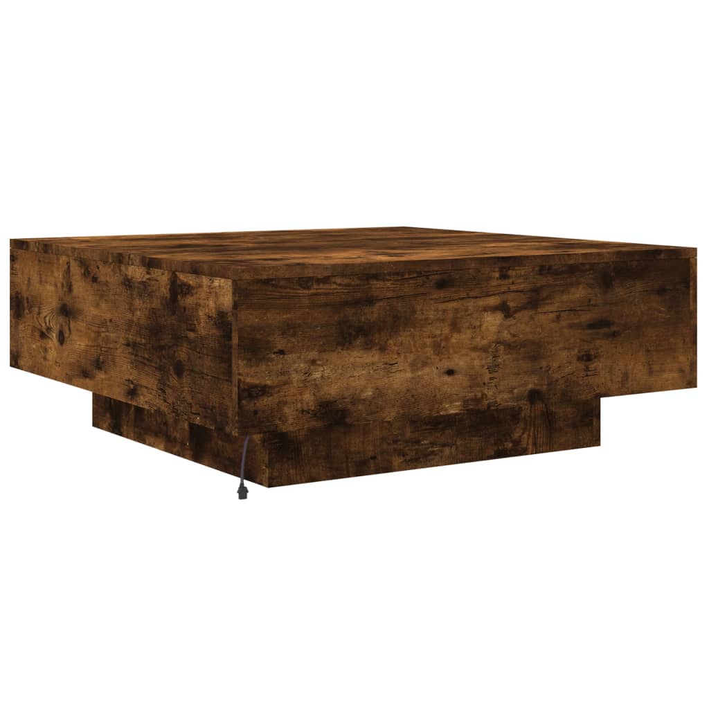 Tavolino da Soggiorno con Luci LED Rovere Fumo 80x80x31 cm | homemem39