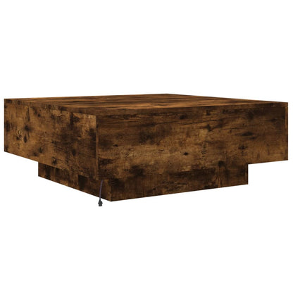 Tavolino da Soggiorno con Luci LED Rovere Fumo 80x80x31 cm | homemem39