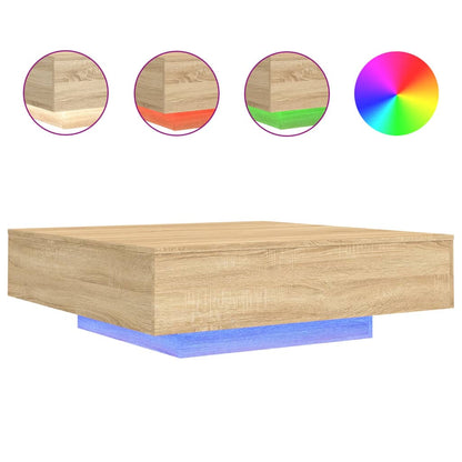 Tavolino da Soggiorno con Luci LED Rovere Sonoma 100x100x31 cm | homemem39