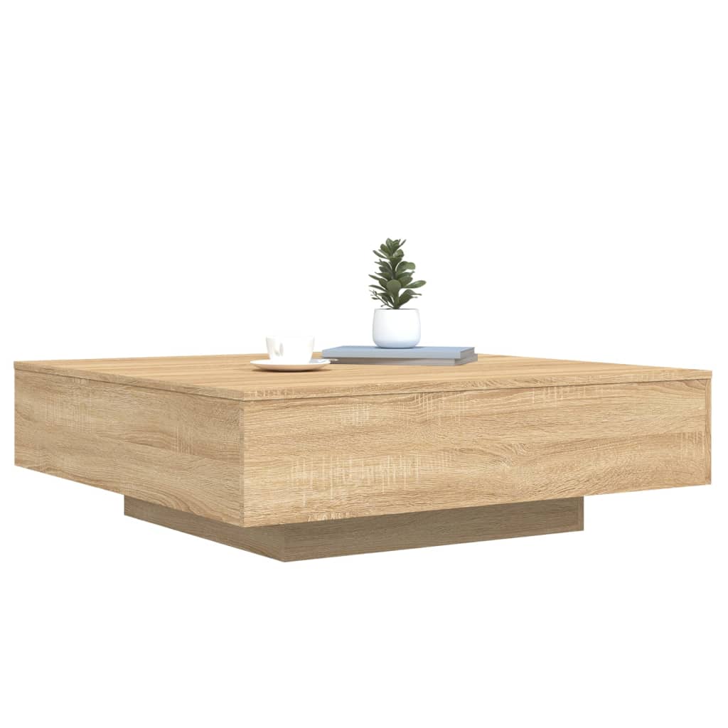 Tavolino da Soggiorno con Luci LED Rovere Sonoma 100x100x31 cm | homemem39