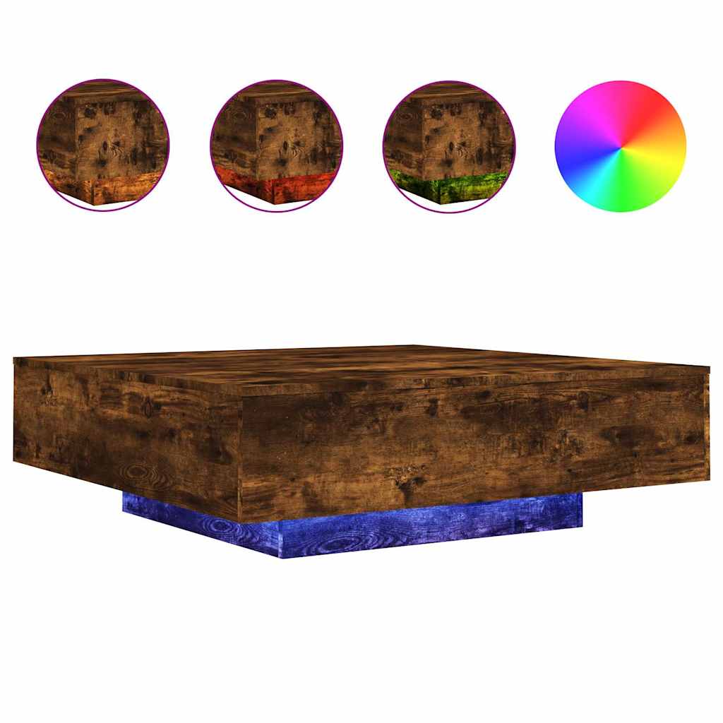 Tavolino da Soggiorno con Luci LED Rovere Fumo 100x100x31 cm | homemem39