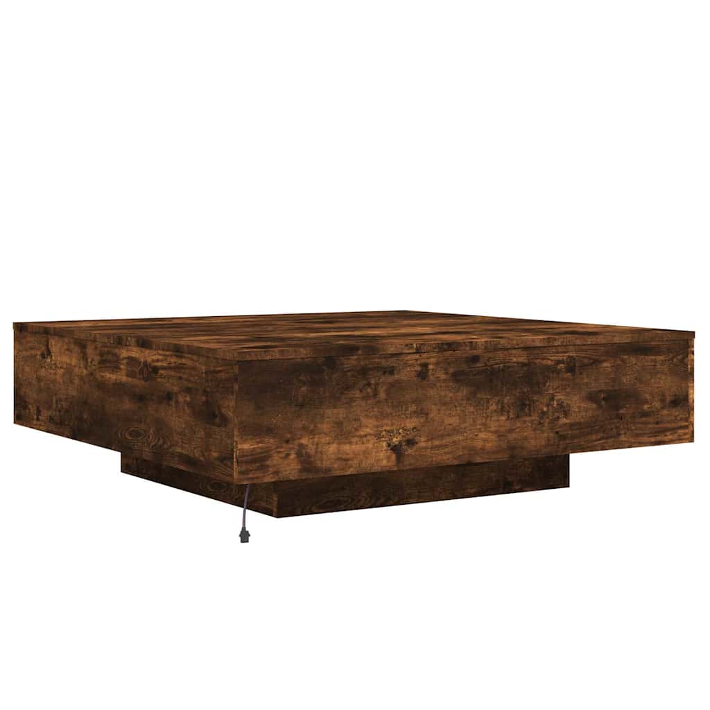Tavolino da Soggiorno con Luci LED Rovere Fumo 100x100x31 cm | homemem39