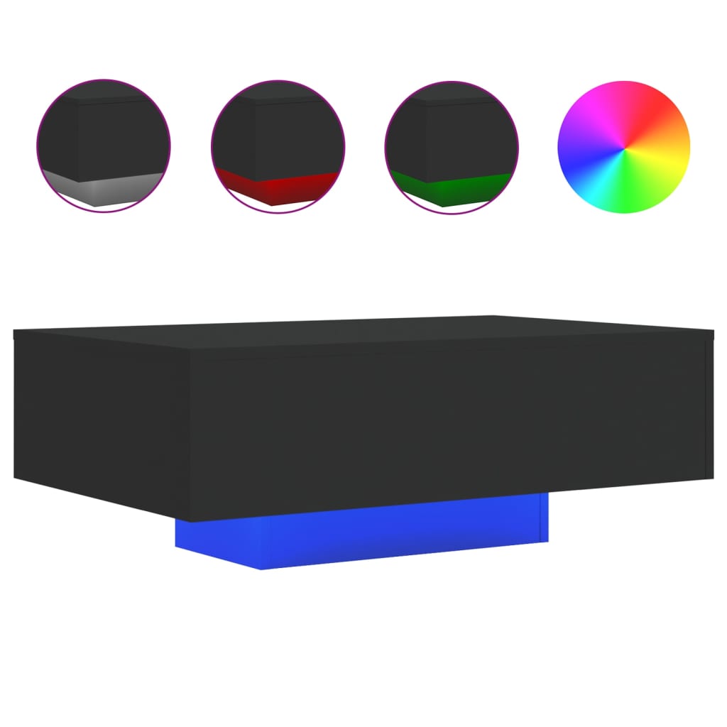 Tavolino da Soggiorno con Luci LED Nero 85x55x31 cm | homemem39