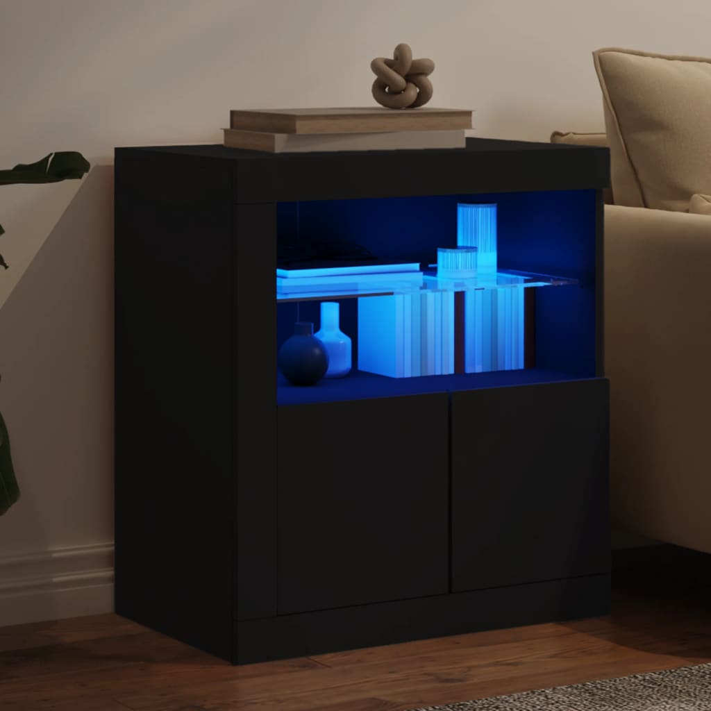 Credenza con Luci LED Nera 60,5x37x67 cm - homemem39