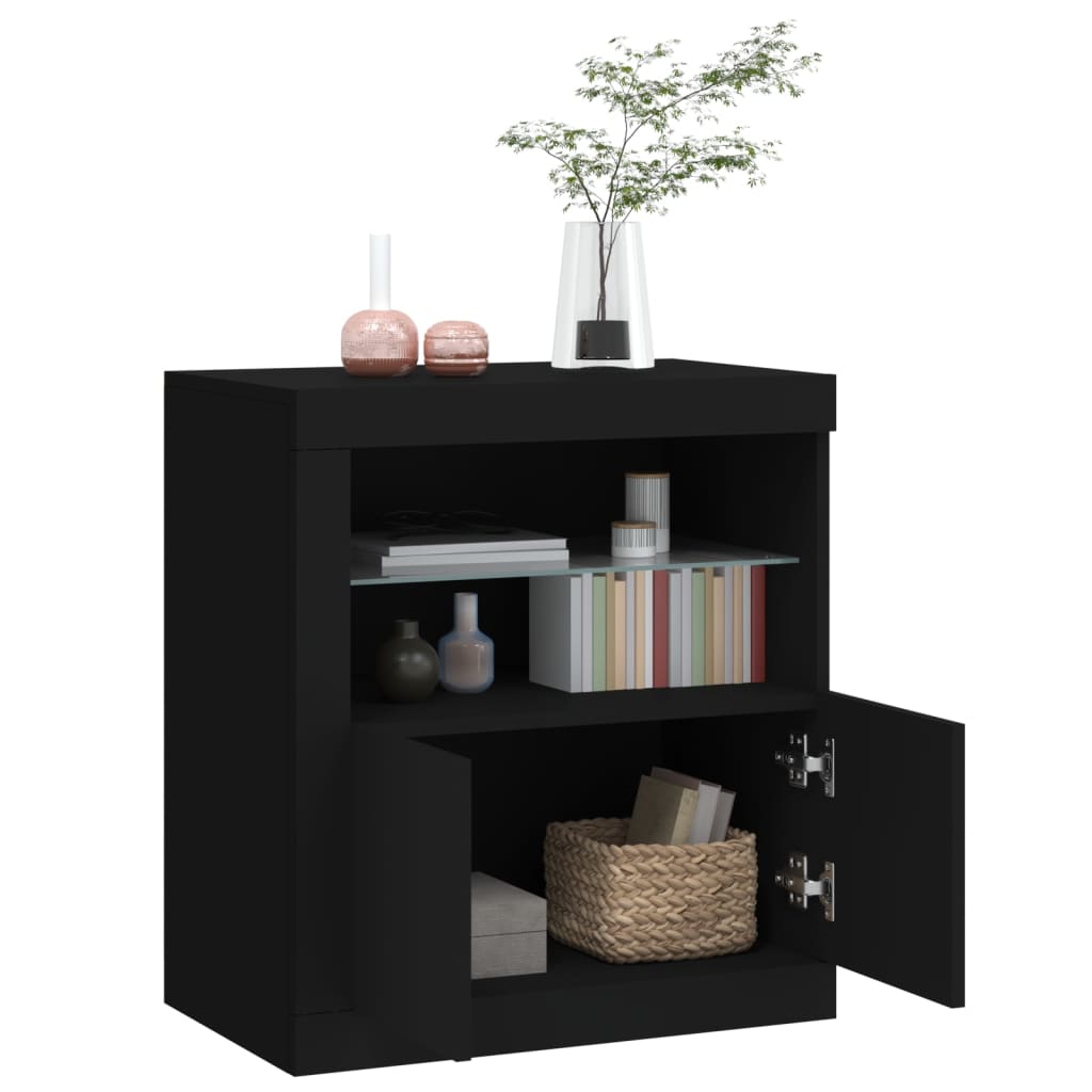 Credenza con Luci LED Nera 60,5x37x67 cm - homemem39