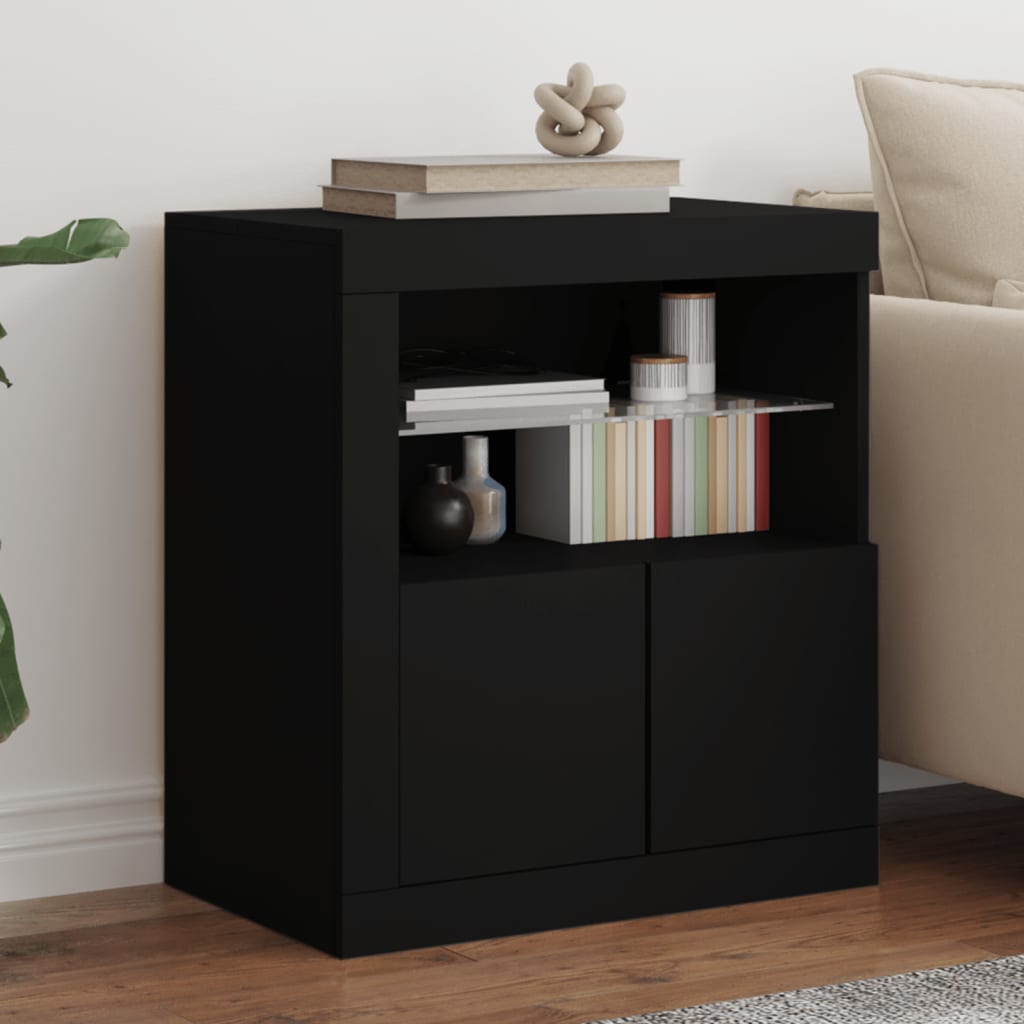 Credenza con Luci LED Nera 60,5x37x67 cm - homemem39