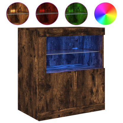 Credenza con Luci LED Rovere Fumo 60,5x37x67 cm - homemem39