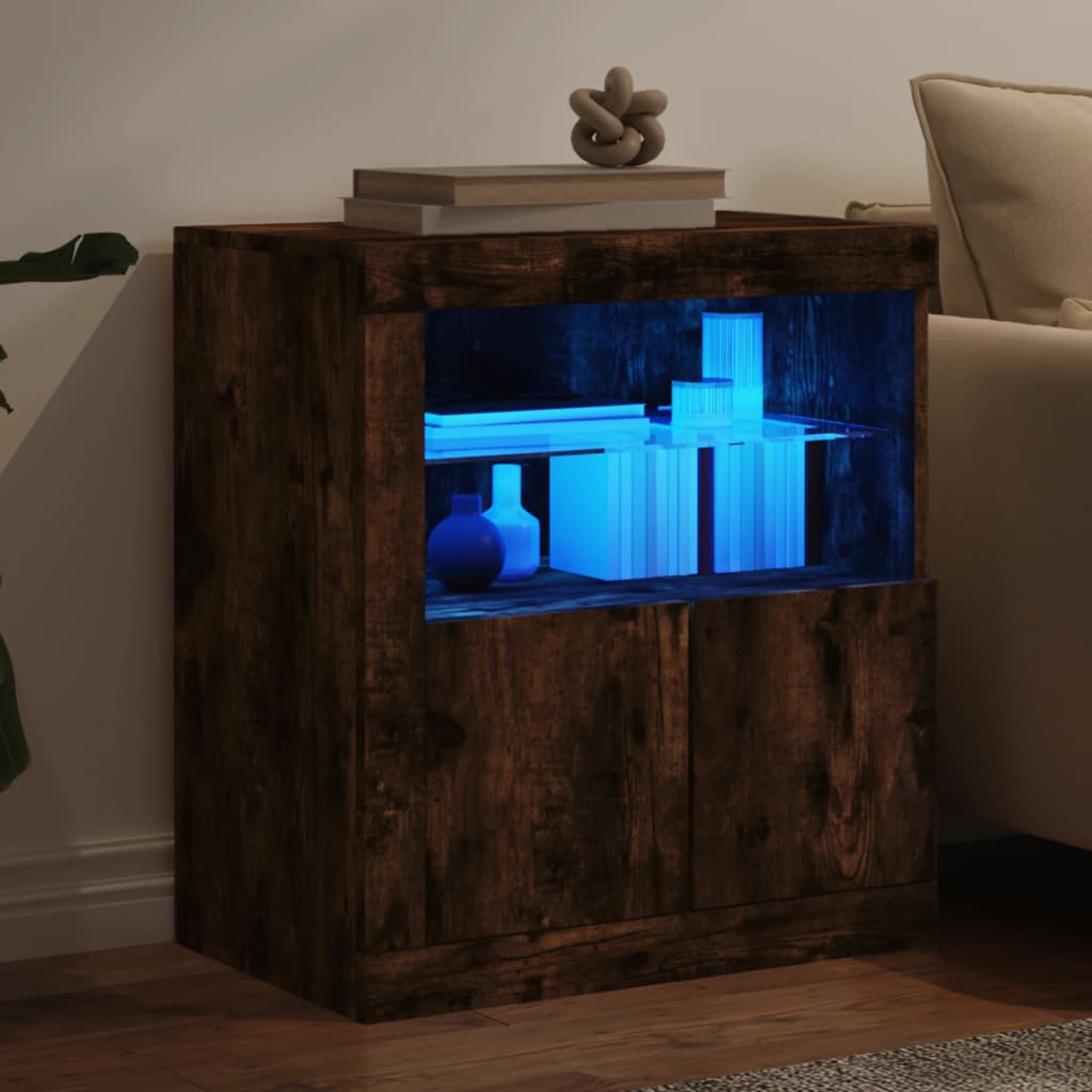 Credenza con Luci LED Rovere Fumo 60,5x37x67 cm - homemem39