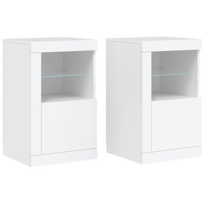Armadietti con Luci LED 2pz Bianchi in Legno Multistrato | homemem39