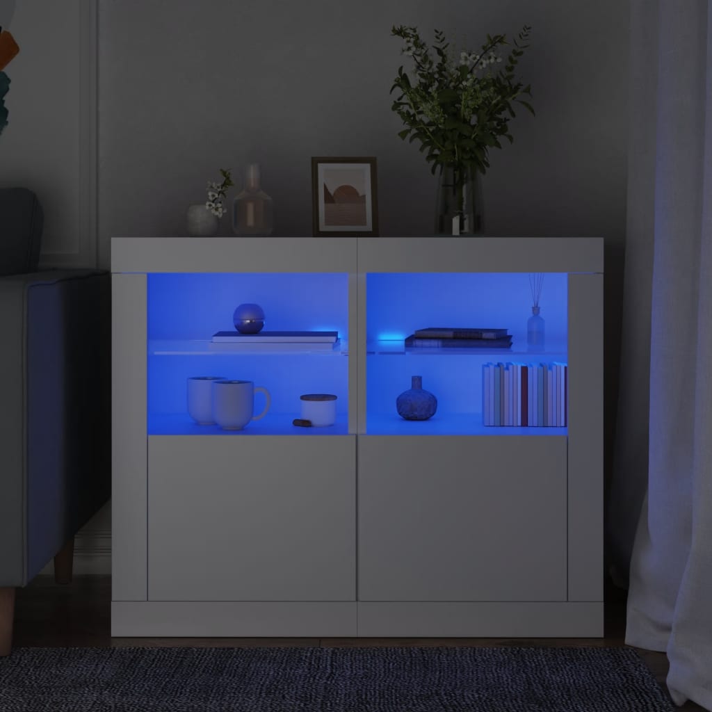 Armadietti con Luci LED 2pz Bianchi in Legno Multistrato | homemem39