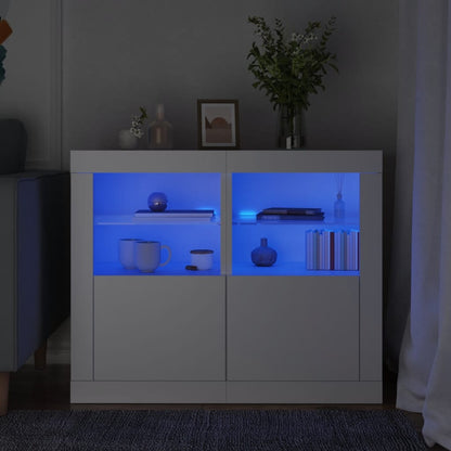 Armadietti con Luci LED 2pz Bianchi in Legno Multistrato | homemem39
