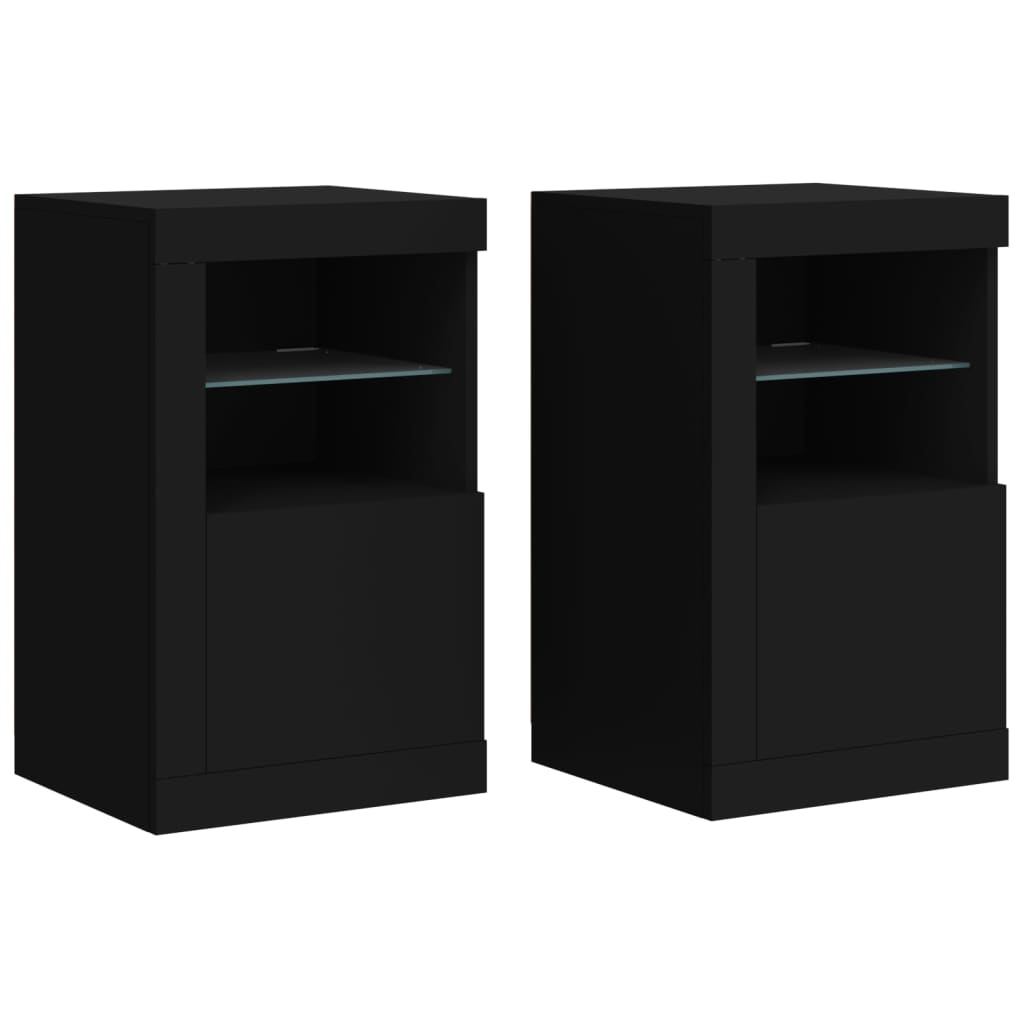 Armadietti con Luci LED 2pz Neri in Legno Multistrato | homemem39
