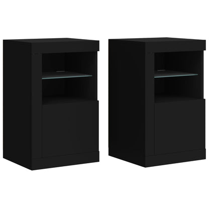 Armadietti con Luci LED 2pz Neri in Legno Multistrato | homemem39