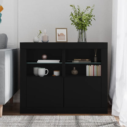 Armadietti con Luci LED 2pz Neri in Legno Multistrato | homemem39