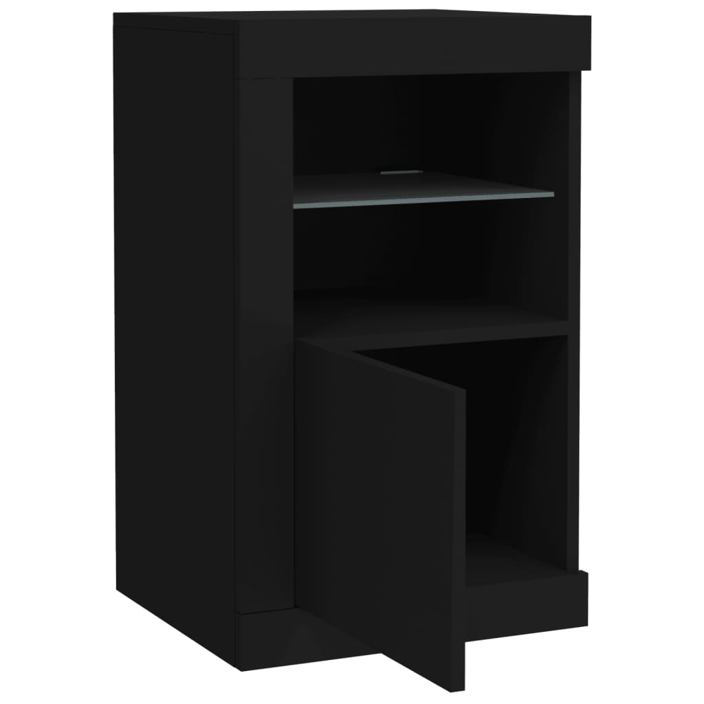 Armadietti con Luci LED 2pz Neri in Legno Multistrato | homemem39