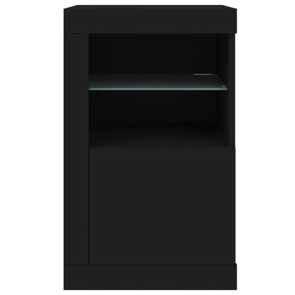 Armadietti con Luci LED 2pz Neri in Legno Multistrato | homemem39