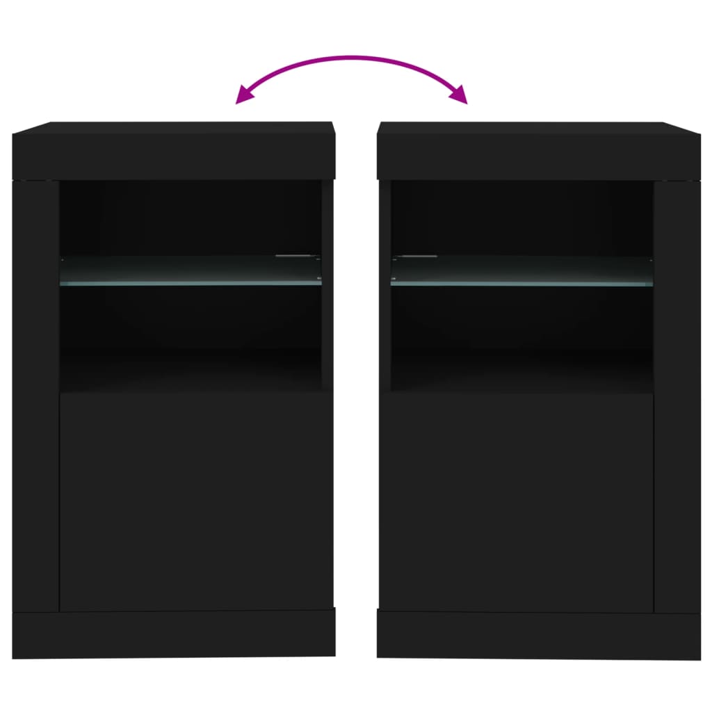 Armadietti con Luci LED 2pz Neri in Legno Multistrato | homemem39