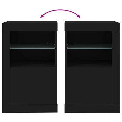 Armadietti con Luci LED 2pz Neri in Legno Multistrato | homemem39
