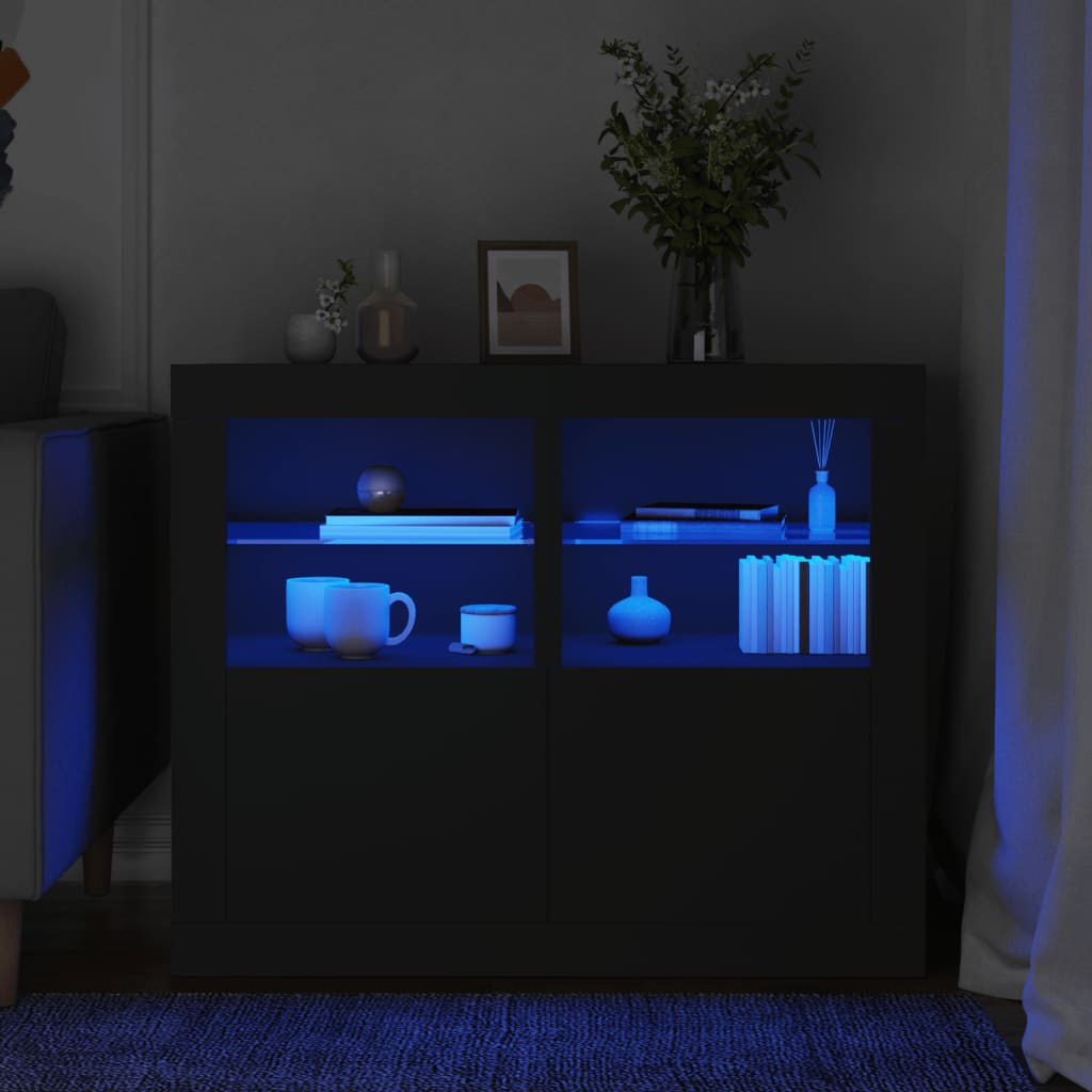 Armadietti con Luci LED 2pz Neri in Legno Multistrato | homemem39
